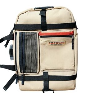 Burton Snows Beige Vintage 3 Way Backpack with Black Straps and Red Zip Accent